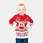 Red Boys Ugly Christmas Sweater with Reindeer and Snow