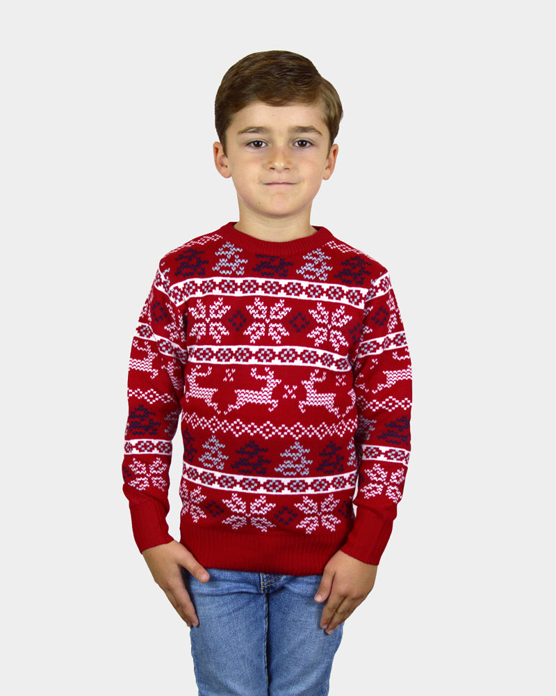 Classic Red Family Ugly Christmas Sweater with Polar Stars Boys