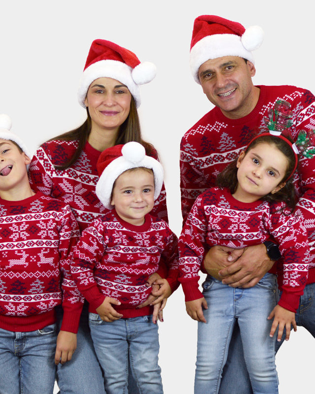 Classic Red Family Ugly Christmas Sweater with Polar Stars