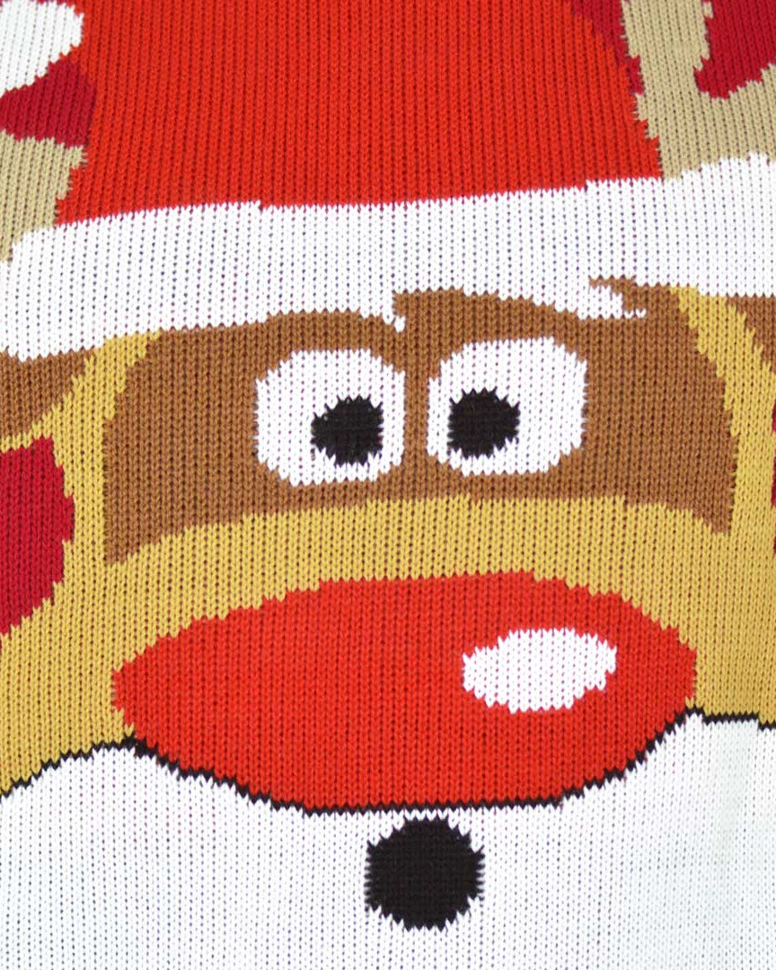 detail Red Couple's Ugly Christmas Sweater with Reindeer