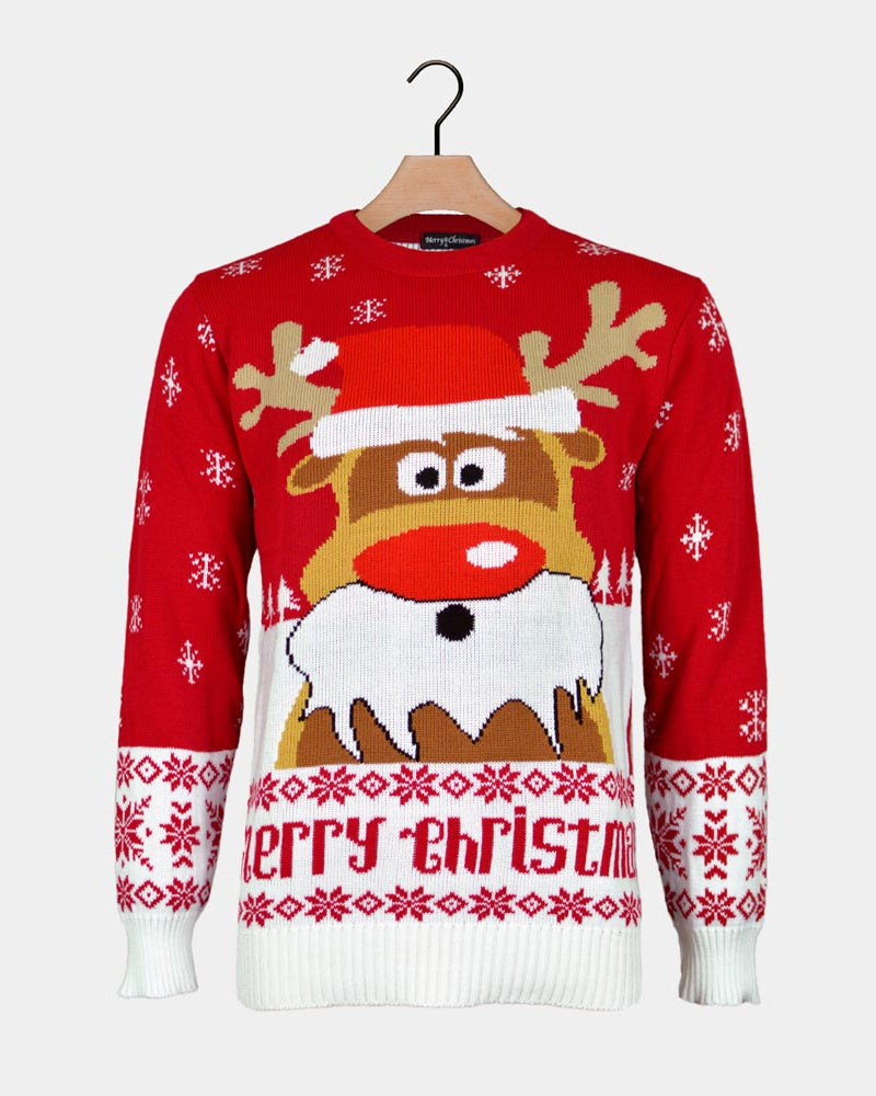 Red Couple's Ugly Christmas Sweater Reindeer