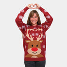 Womens Red Couple's Ugly Christmas Sweater with Rudolph the Reindeer