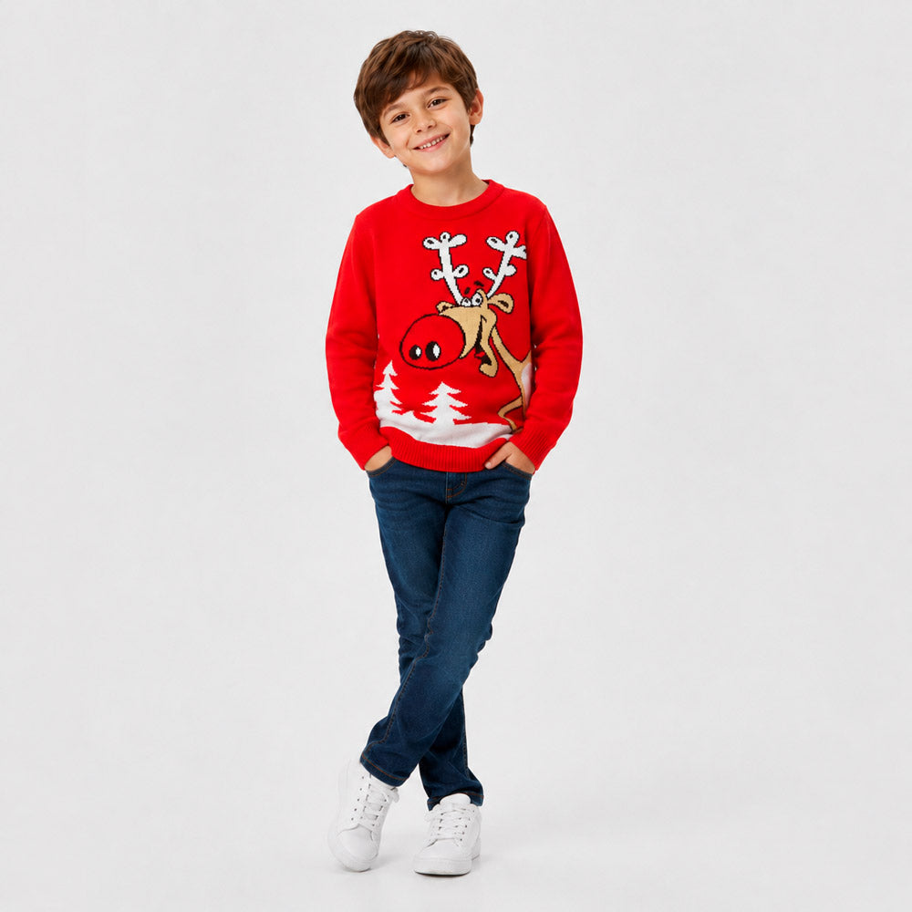 Red Family Ugly Christmas Sweater Reindeer with a Beer Boy