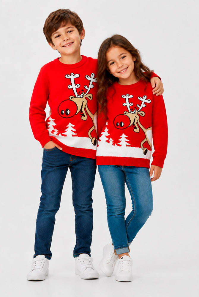 Red Family Ugly Christmas Sweater Reindeer with a Beer Children
