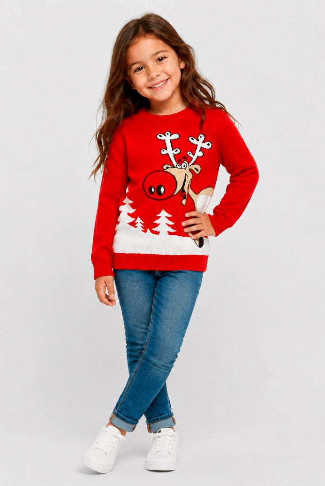 Red Family Ugly Christmas Sweater Reindeer with a Beer Girl