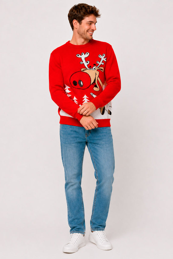Red Family Ugly Christmas Sweater Reindeer with a Beer Men