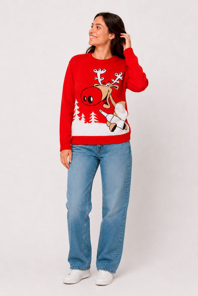 Red Family Ugly Christmas Sweater Reindeer with a Beer Women