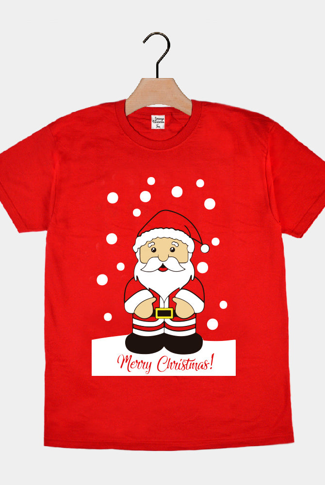 Red Family Ugly Christmas T-Shirt with Santa Claus
