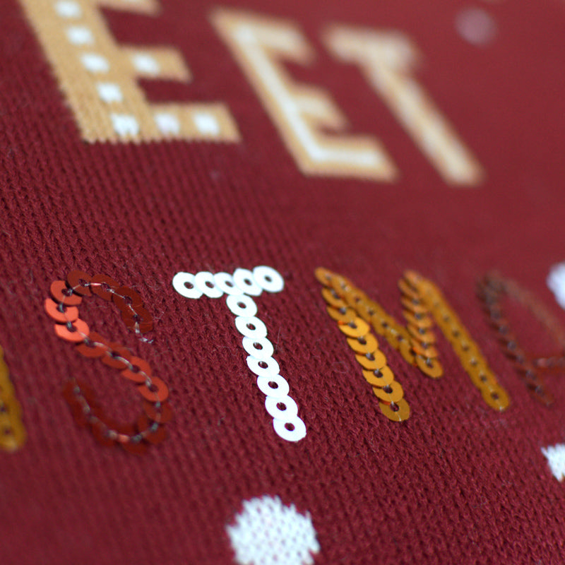 Red LED light-up Boys and Girls Ugly Christmas Sweater with Ginger Cookie detail