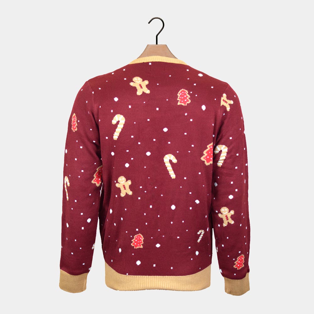 Red LED light-up Boys and Girls Ugly Christmas Sweater with Ginger Cookie back