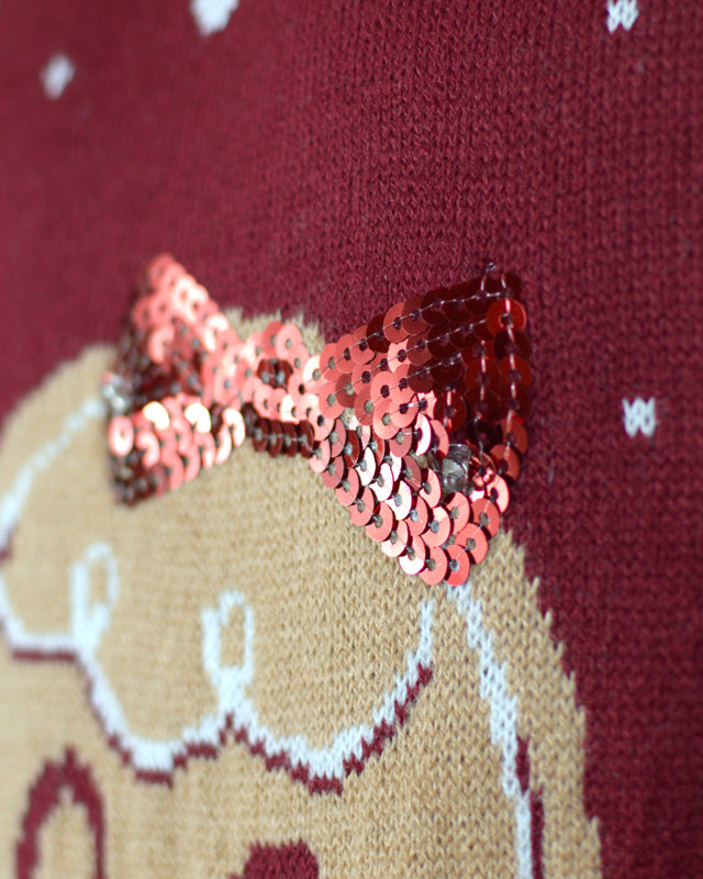 Red LED light-up Family Ugly Christmas Sweater with Ginger Cookie detail 1