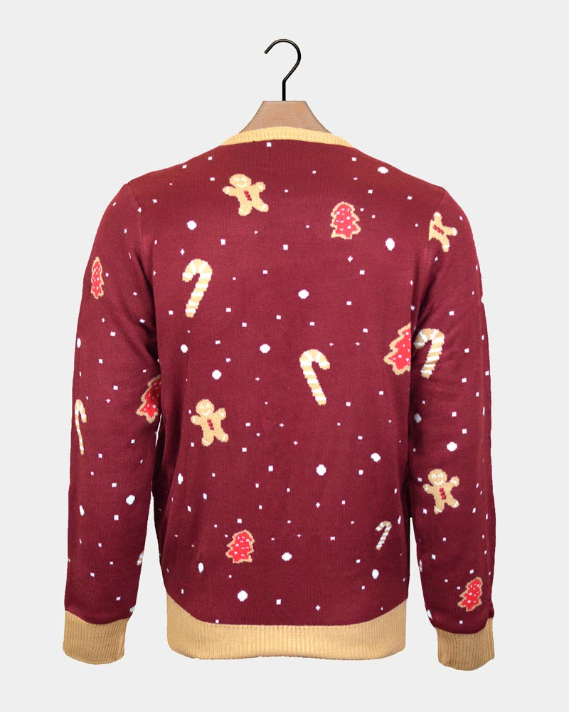 Red LED light-up Family Ugly Christmas Sweater with Ginger Cookie back