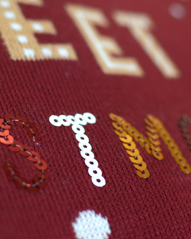 Red LED light-up Men's Ugly Christmas Sweater with Ginger Cookie detail