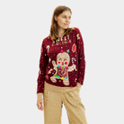 Red LED light-up Womens Ugly Christmas Sweater with Ginger Cookie