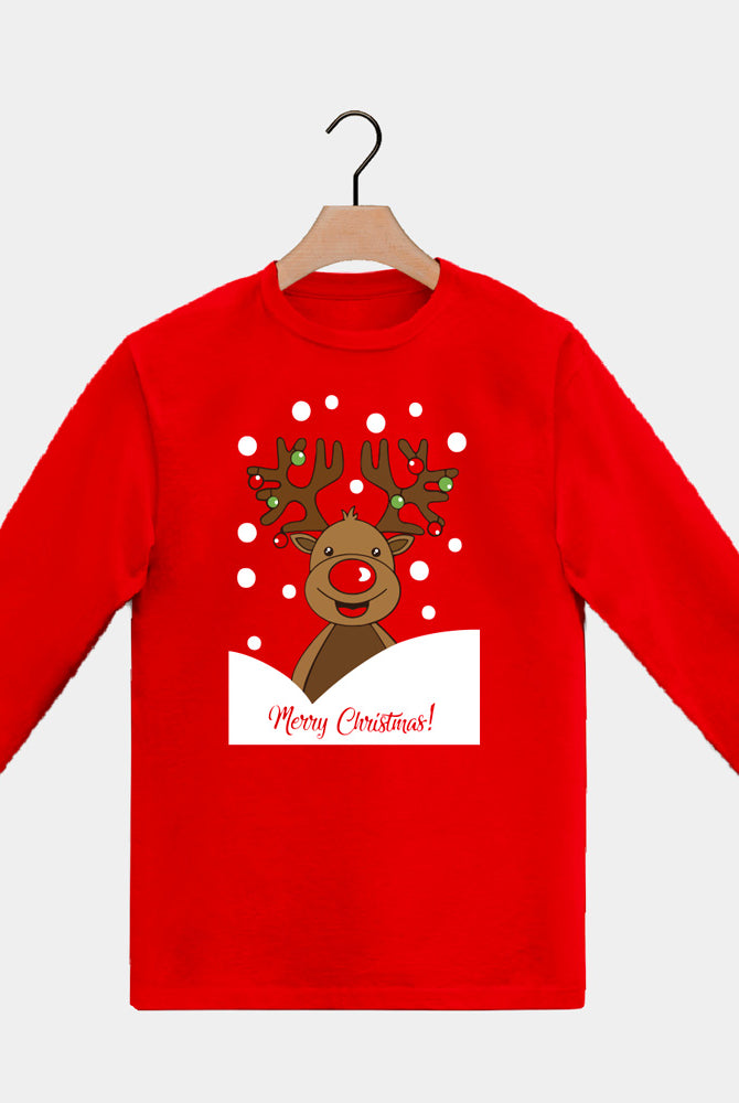 Red long sleeve Family Ugly Christmas T-Shirt with Rudolph Reindeer