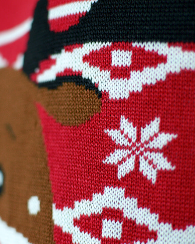 detail Red Men's Ugly Christmas Sweater with Rudolph the Happy Reindeer