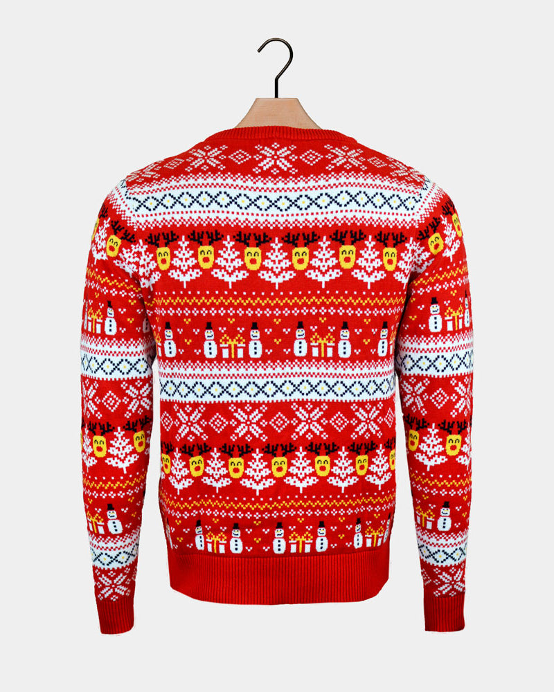 Red Organic Cotton Family Back Ugly Christmas Sweater Snowmen Trees