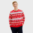 Red Organic Cotton Mens Ugly Christmas Sweater Snowmen Trees
