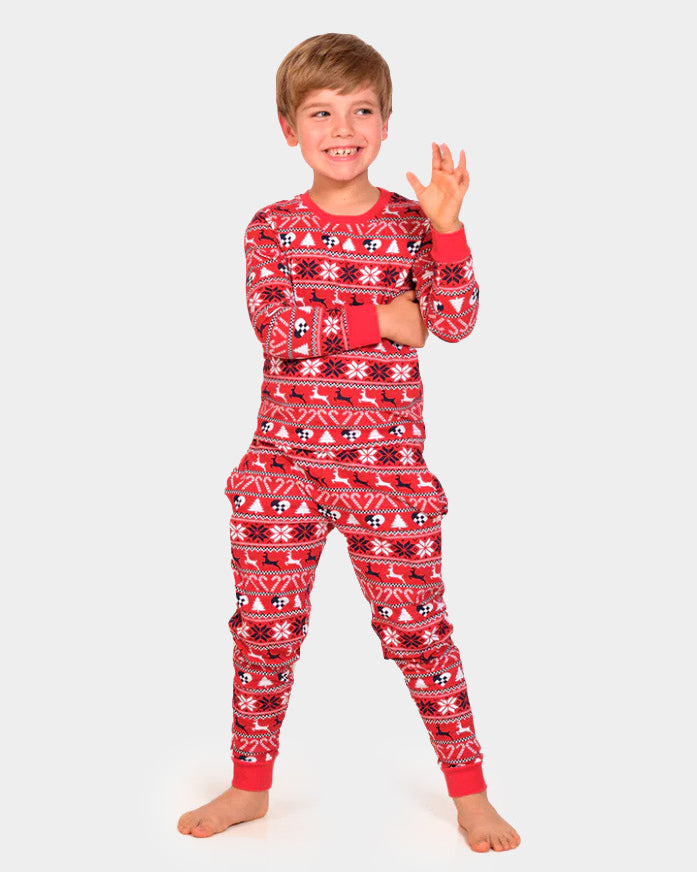 Red Ugly Christmas Pyjama for Children with Reindeer and Trees