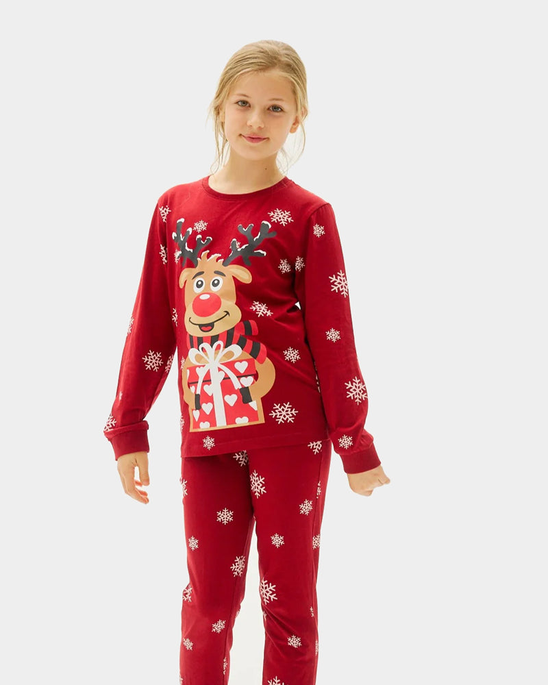 Red Ugly Christmas Pyjama for Children with Rudolph the Reindeer