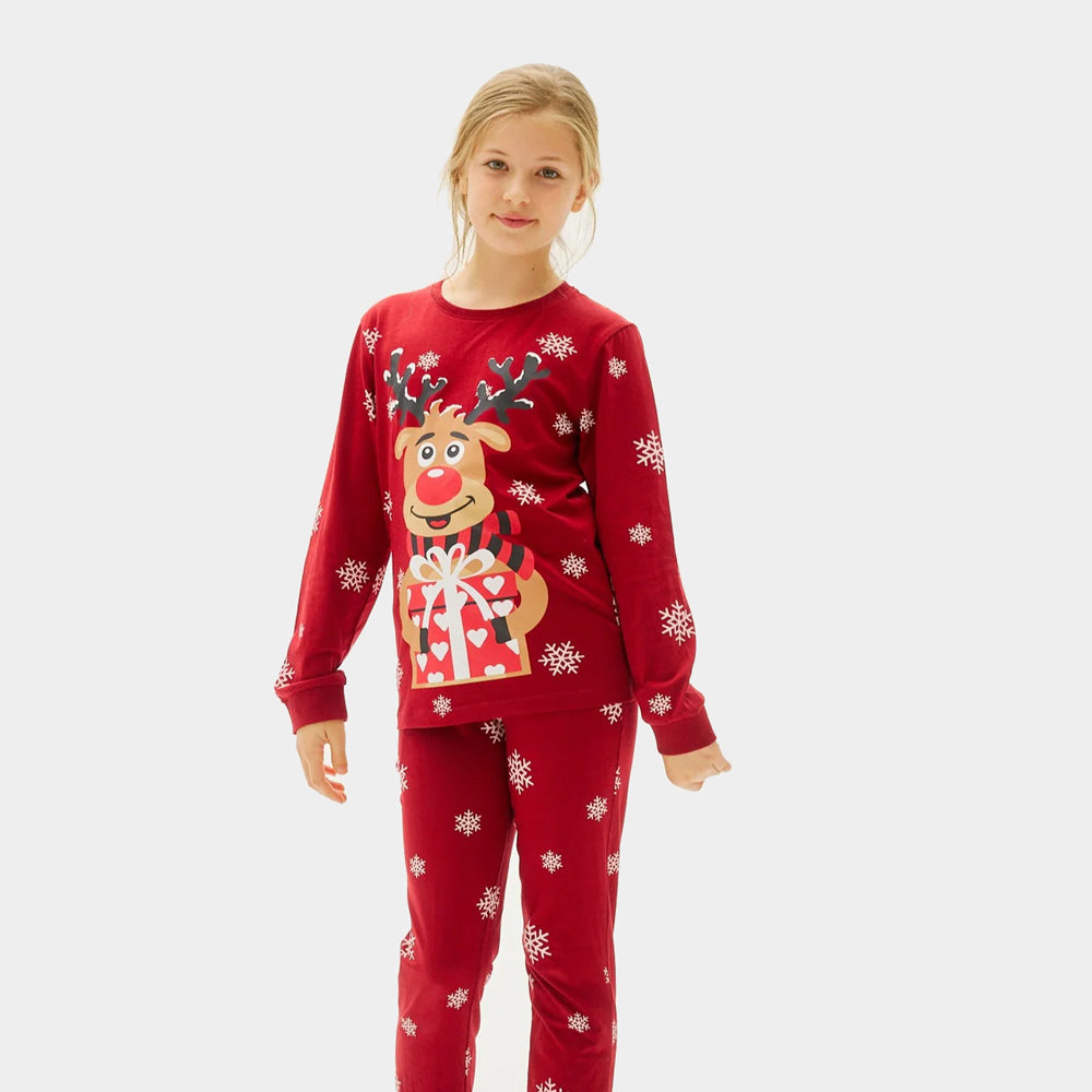 Red Ugly Christmas Pyjama for Children with Rudolph the Reindeer