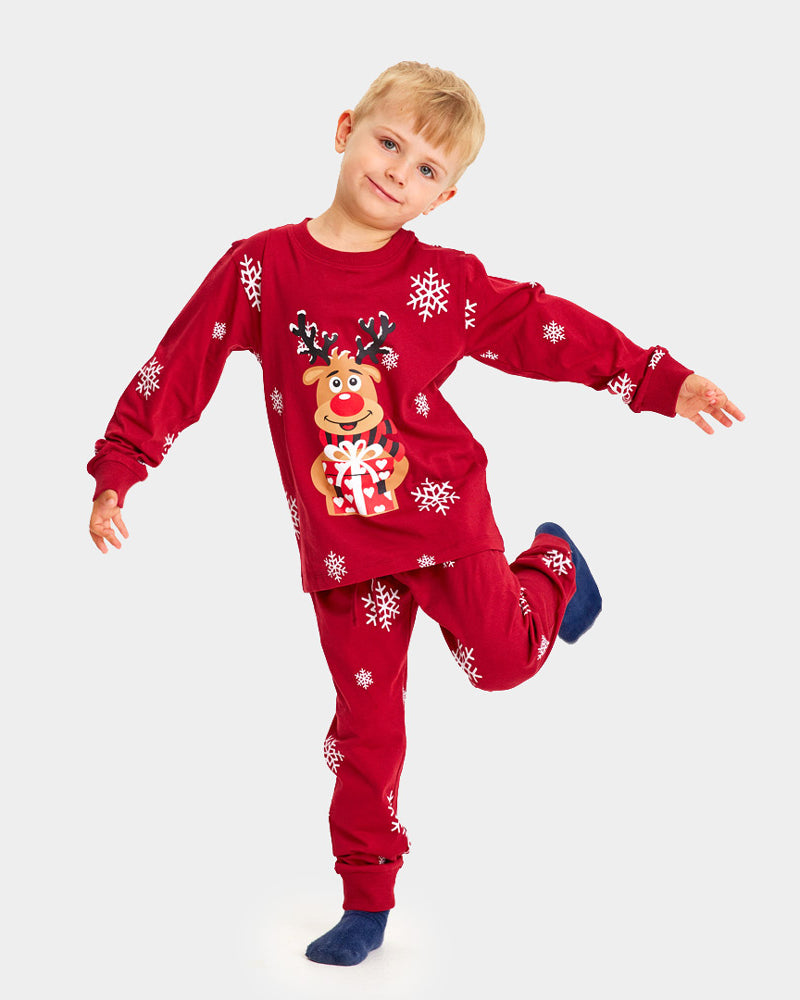 Red Ugly Christmas Pyjama for Children with Rudolph the Reindeer