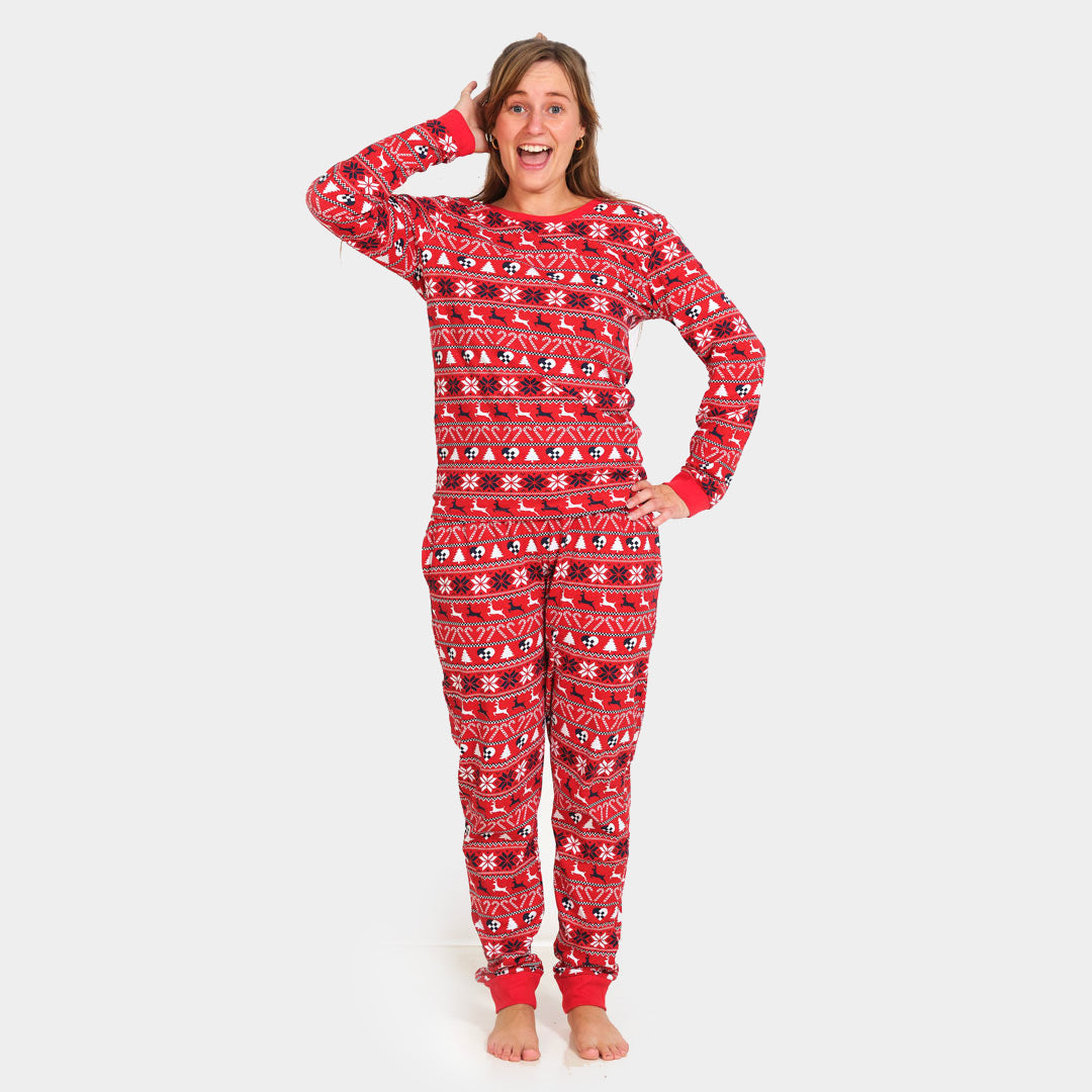 Red Ugly Christmas Pyjama for Women with Reindeer and Trees