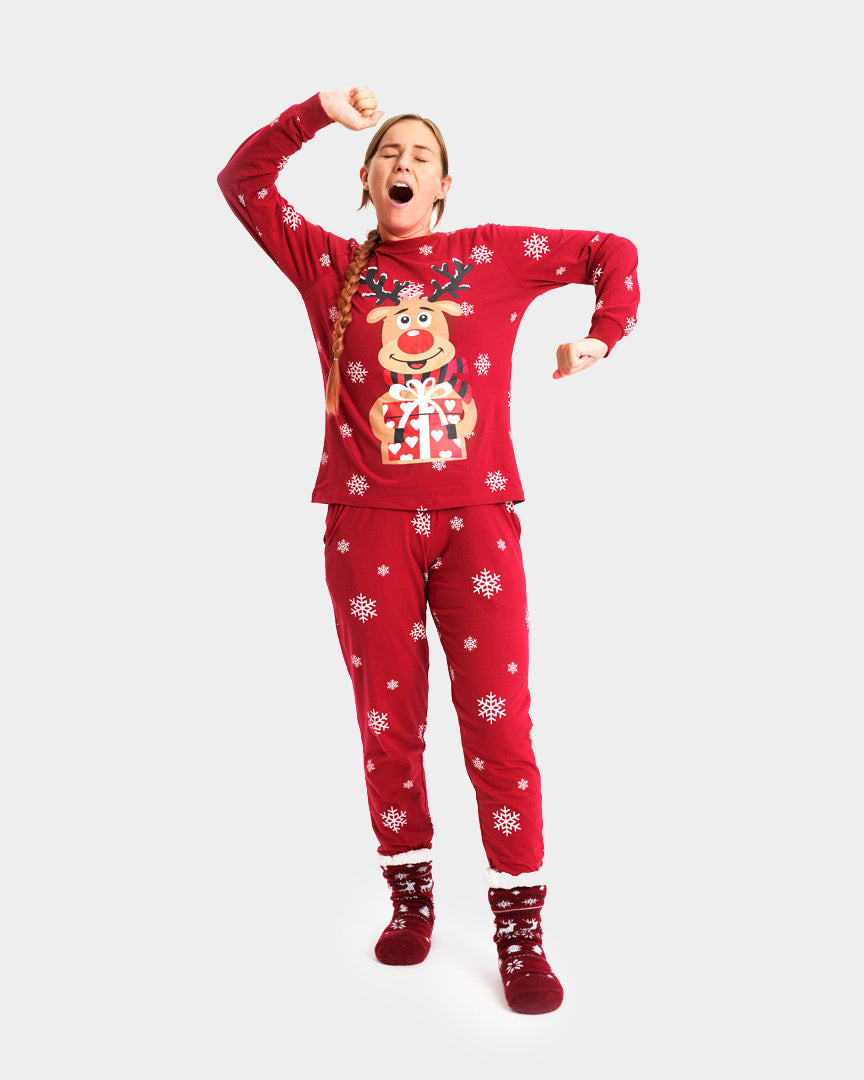 Red Ugly Christmas Pyjama for Women with Rudolph the Reindeer