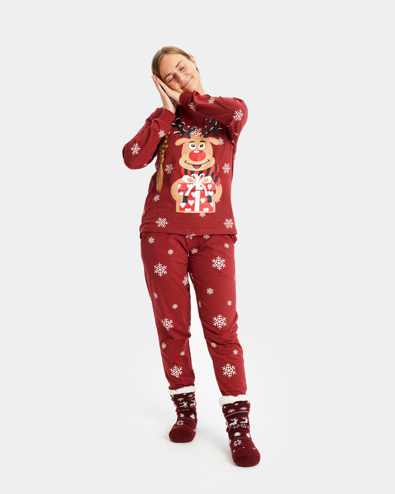 Red Ugly Christmas Pyjama Womens  Rudolph the Reindeer