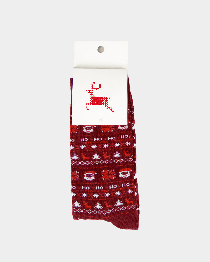 Red Ugly Christmas Socks with Santa and reindeers