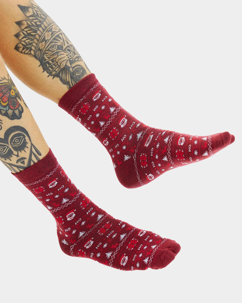 Red Unisex Ugly Christmas Socks with Santa and reindeers