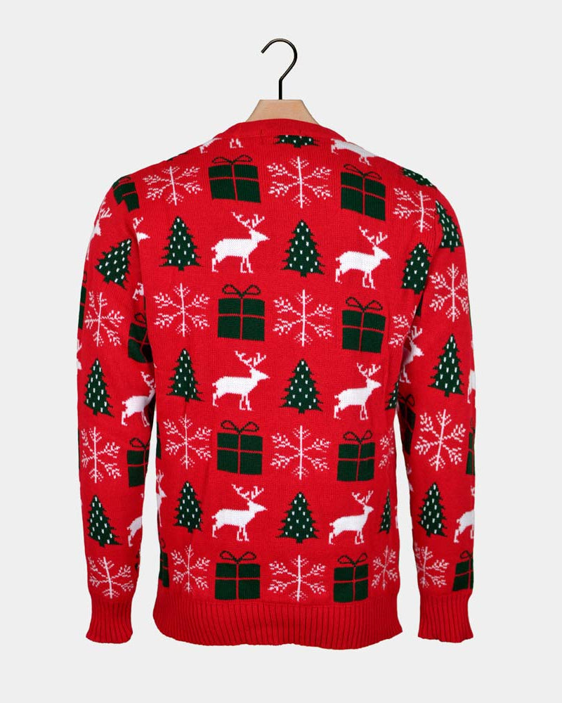 Reindeers, Gifts and Trees Red Couple's Ugly Christmas Sweater