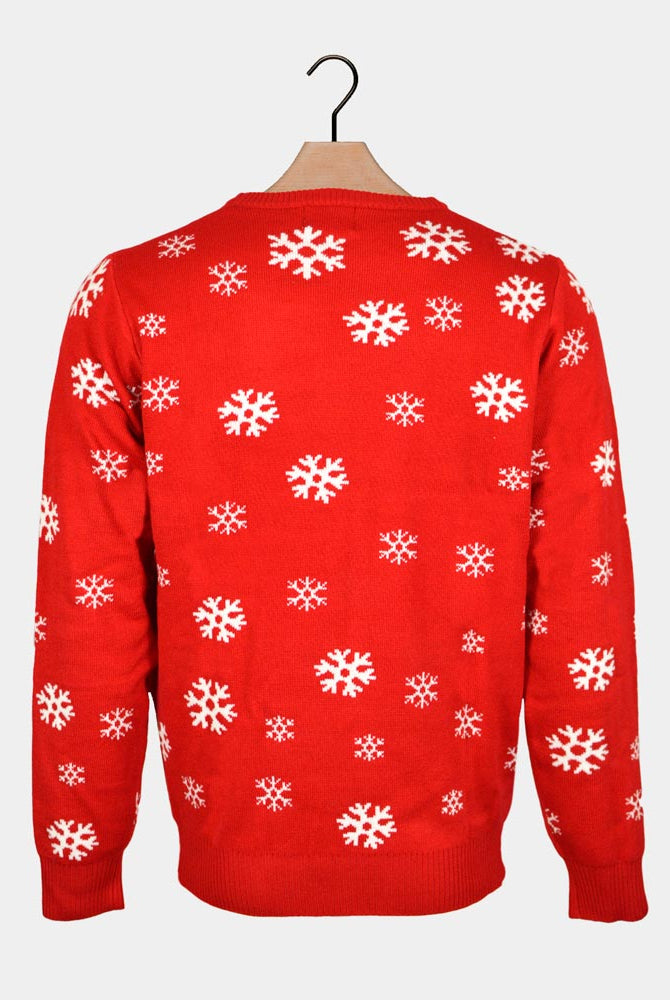 Santa and Reindeer Greeting Red Couple's Ugly Christmas Sweater