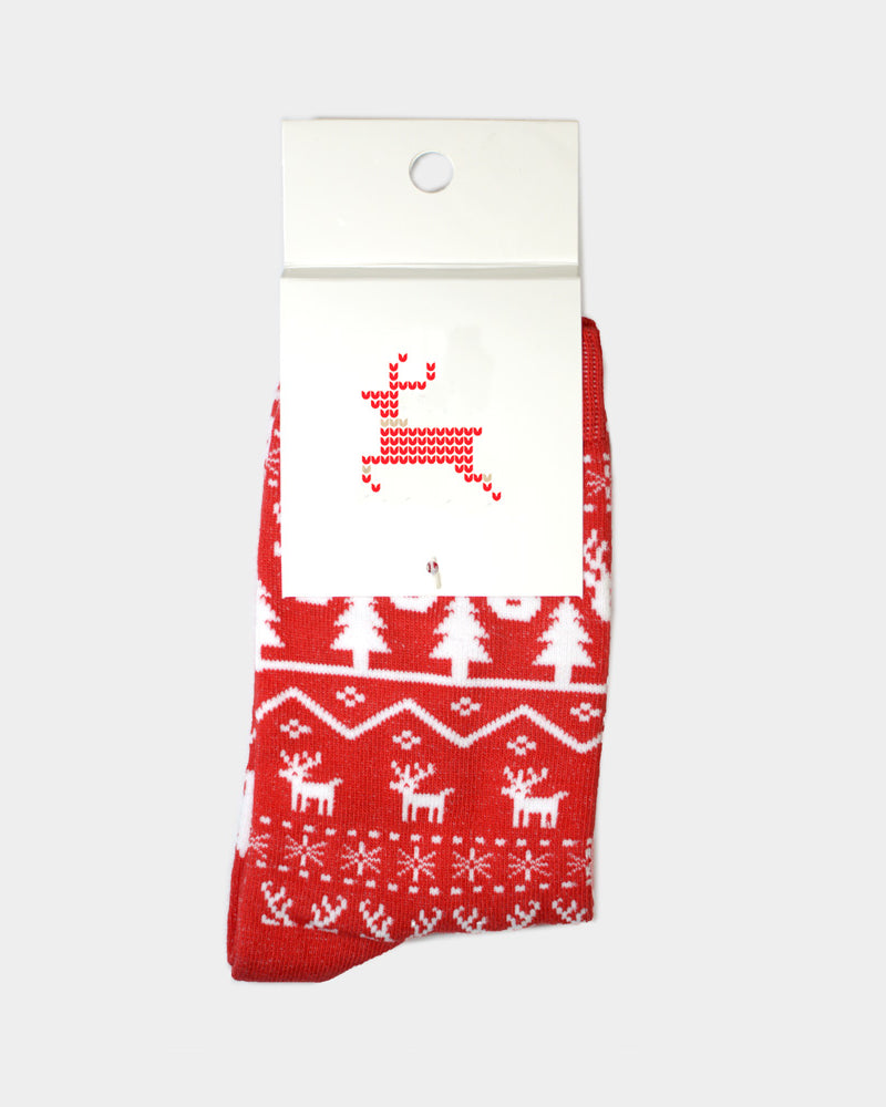 Red Unisex Ugly Christmas Socks with Reindeers