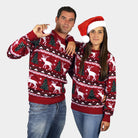 Red Womens Mens Children Ugly Christmas Sweater with Reindeers and Christmas Trees