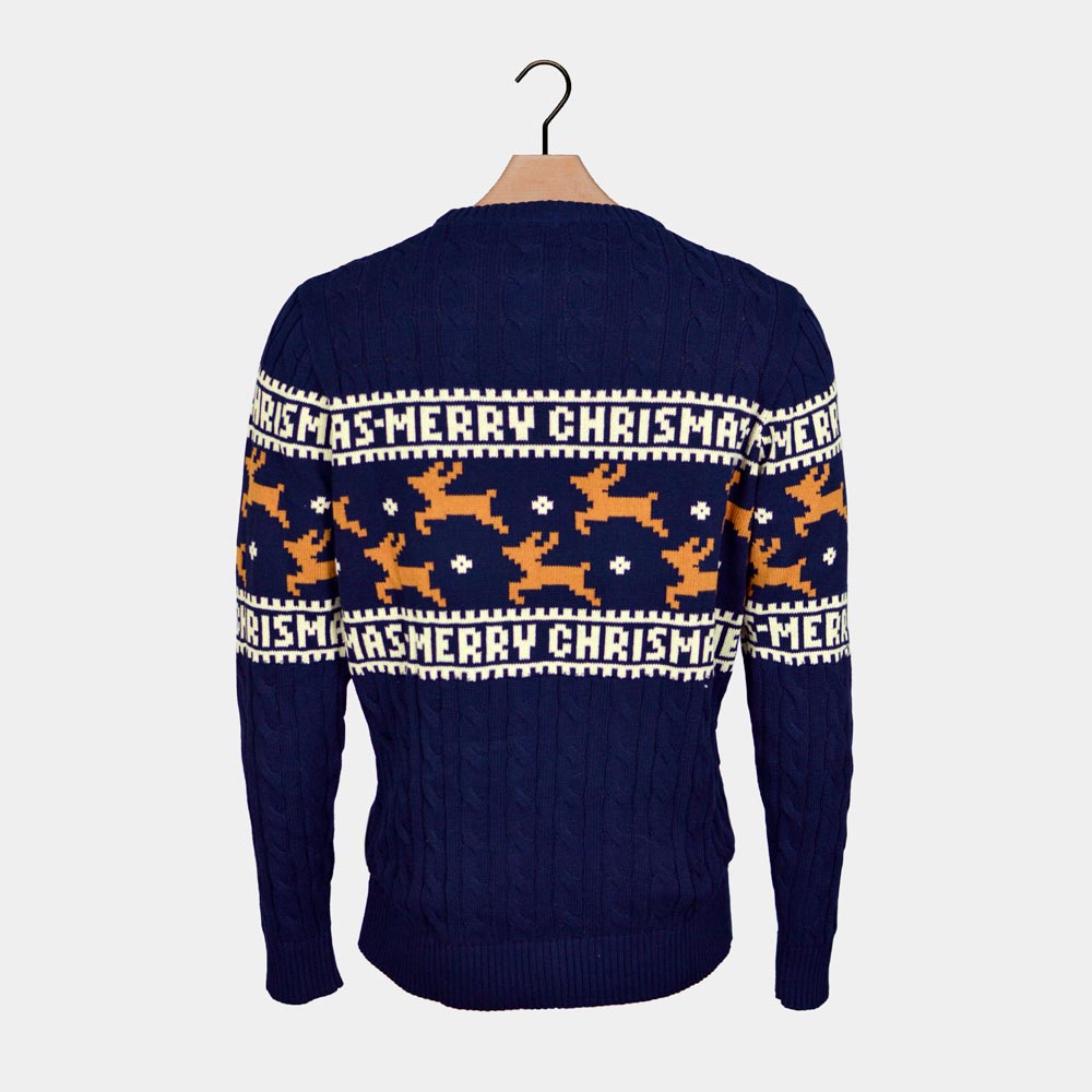 Classy Blue Organic Cotton Couples Ugly Christmas Sweater Reindeers back