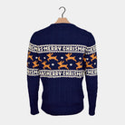 Classy Blue Organic Cotton Couples Ugly Christmas Sweater Reindeers back