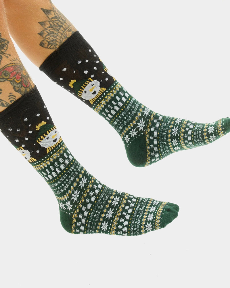 Green Unisex avec Snowmen Ugly Christmas Socks
