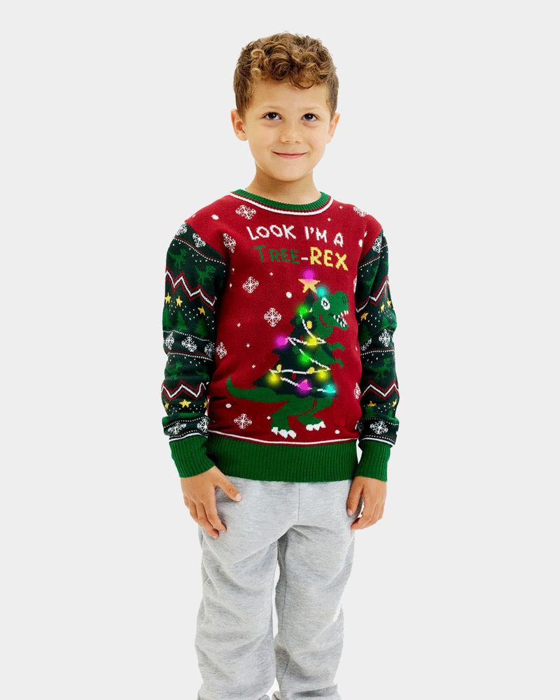 Tree-Rex LED light-up Boys and Girls Ugly Christmas Sweater