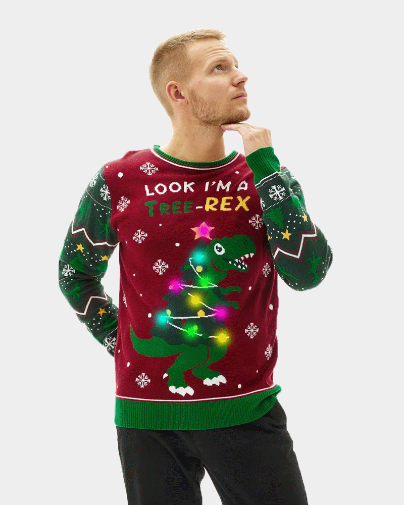 Tree-Rex LED light-up Couple's Ugly Christmas Sweater mens