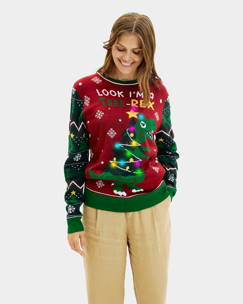 mens Tree-Rex LED light-up Couple's Ugly Christmas Sweater