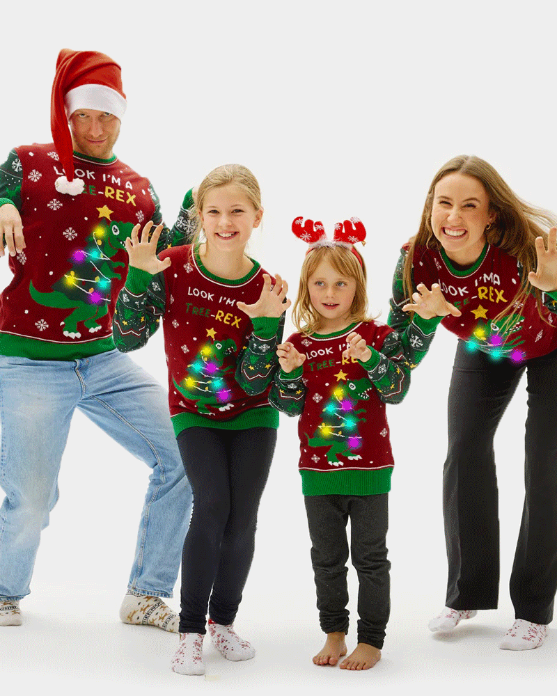 Tree-Rex LED light-up Family Ugly Christmas Sweater