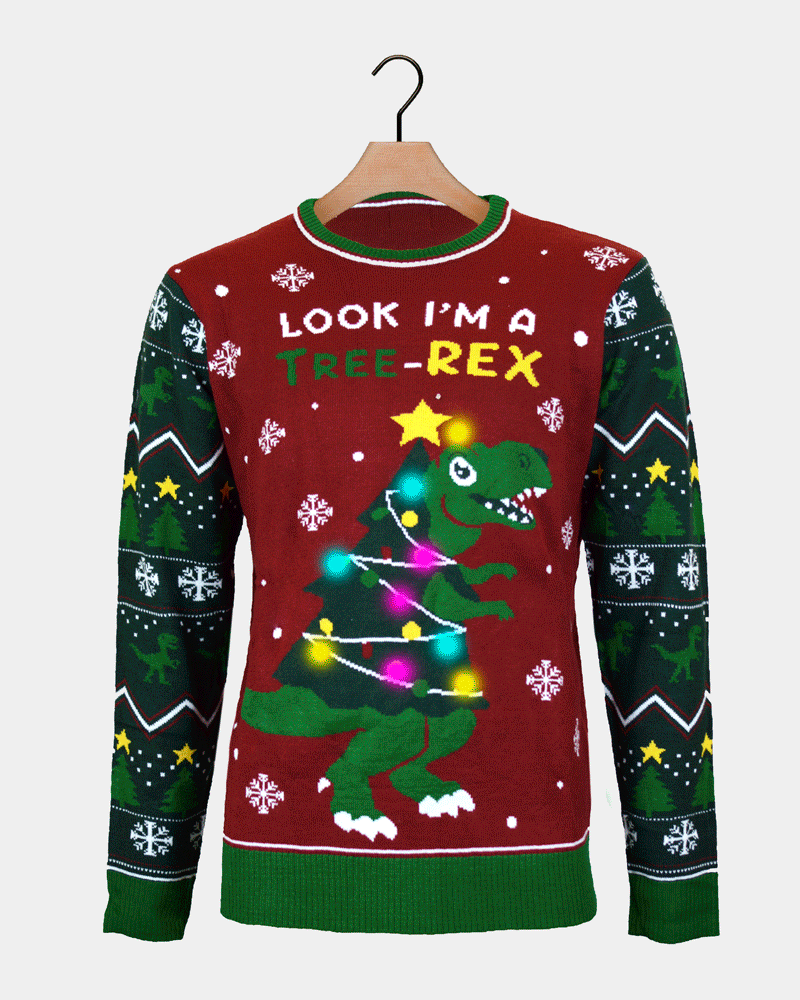 Tree-Rex LED light-up Ugly Christmas Sweater Couples
