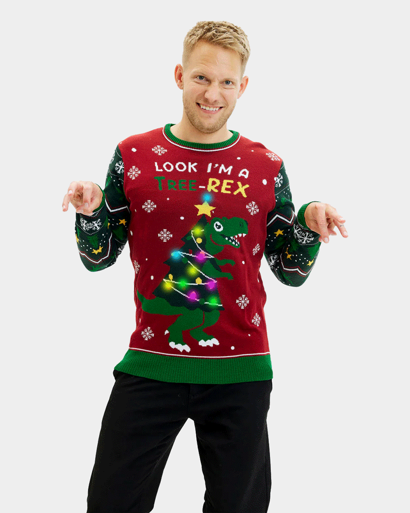 Tree-Rex LED light-up Ugly Christmas Sweater Mens