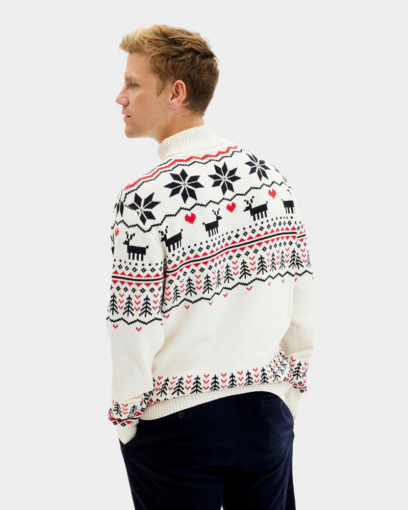 Turtleneck Beige Organic Cotton Men's Ugly Christmas Sweater Classy