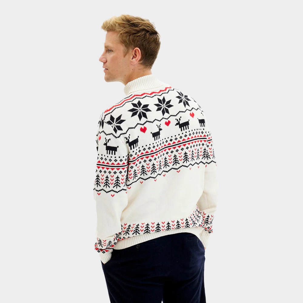 Turtleneck Beige Organic Cotton Men's Ugly Christmas Sweater Classy