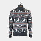 Turtleneck Organic Cotton Couples Grey Ugly Christmas Sweater Reindeers