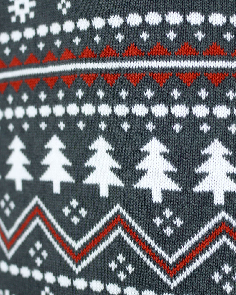 Turtleneck Organic Cotton Couples Grey Ugly Christmas Sweater Reindeers detail
