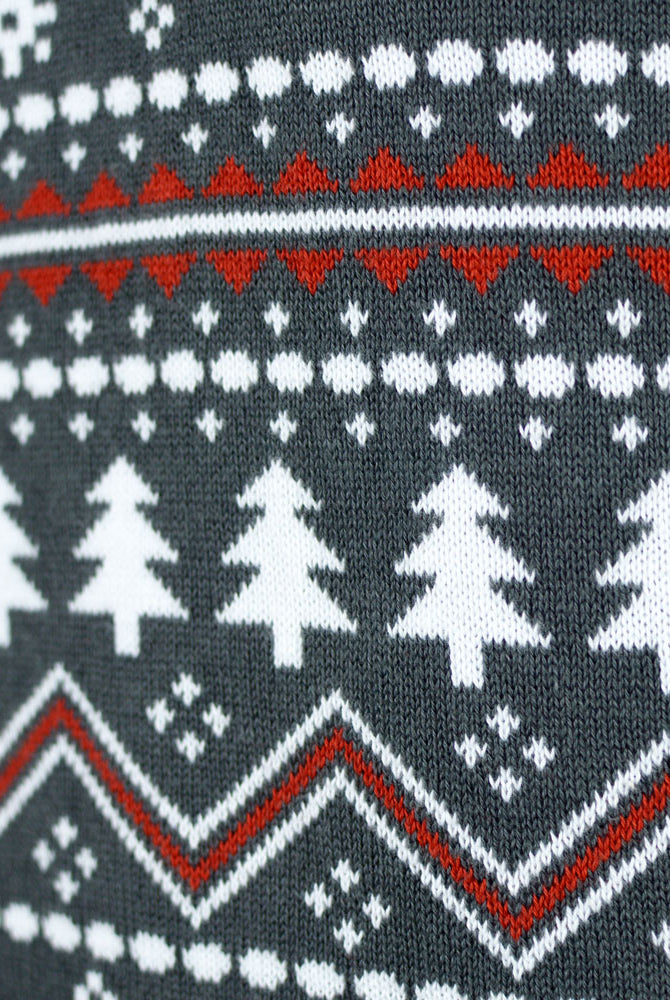 Turtleneck Organic Cotton Couples Grey Ugly Christmas Sweater Reindeers detail