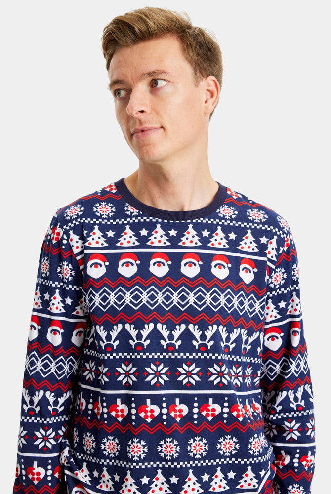 Ugly Christmas Pyjama Family Mens Santa Reindeers Hearts